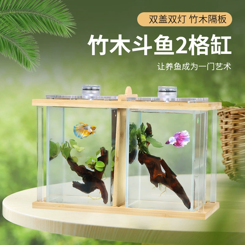 Таиланд Доу Fish Double Row Tank Креативный бамбук и дерево Экологический супер белый аквариум с крышкой и подсветкой Настольный мини-аквариум Доу