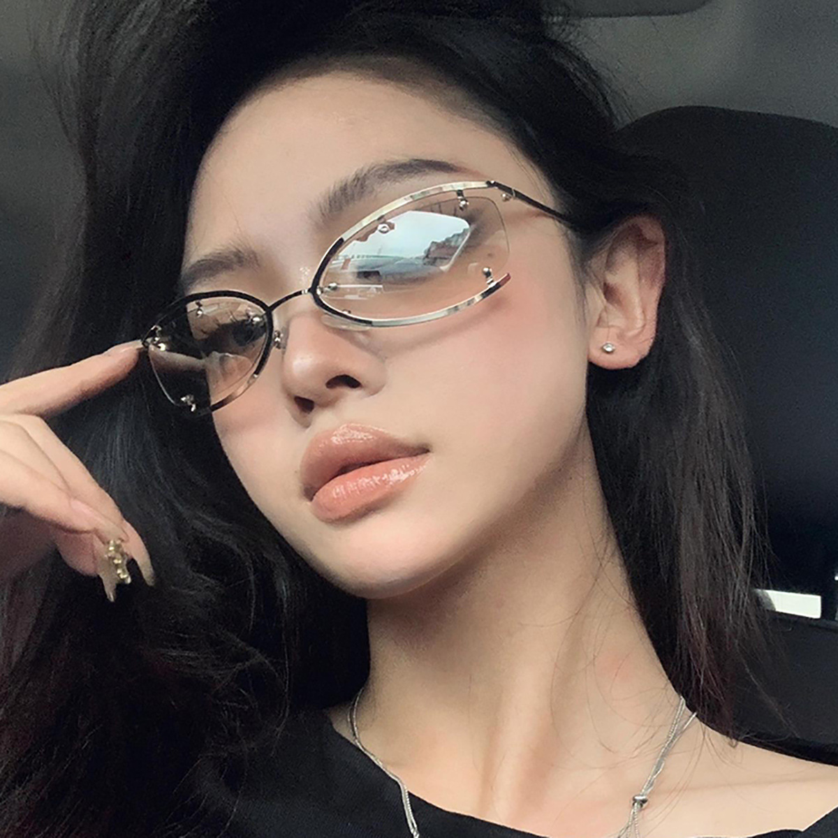 Y2g dulce fresco caliente chica metal gato ojo gafas de sol personalidad femenina futuro tecnología estilo gafas de sol cóncavo forma medio marco gafas