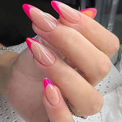 Minimalist Peach Pink Almond Nail with Gold Glitter Accents - Luxurious and Fashionable, European and American Instagram Style Nail Art