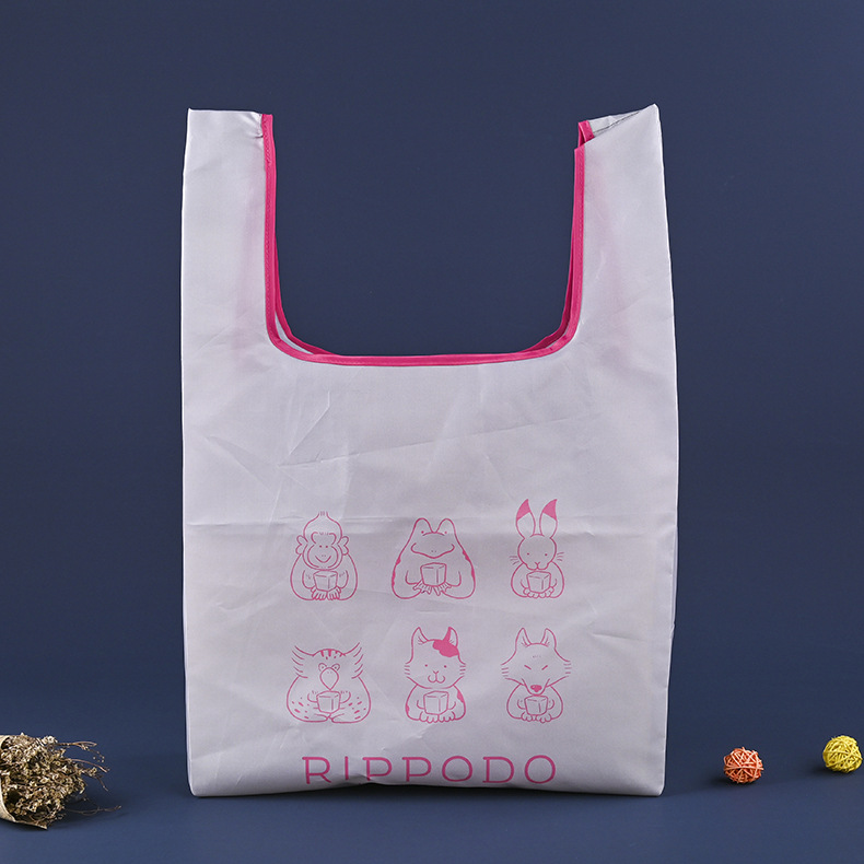 厂家直供彩印尼龙布背心袋超市购物袋涤纶布折叠手提袋定 制logo