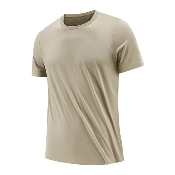 Cross-Border Nylon Ice-Feel Stretch Men's Ice Silk Round Neck Short-Sleeved T-Shirt Short-Sleeved Men's T-Shirt Ice Silk Short-Sleeved T-Shirt for Men
