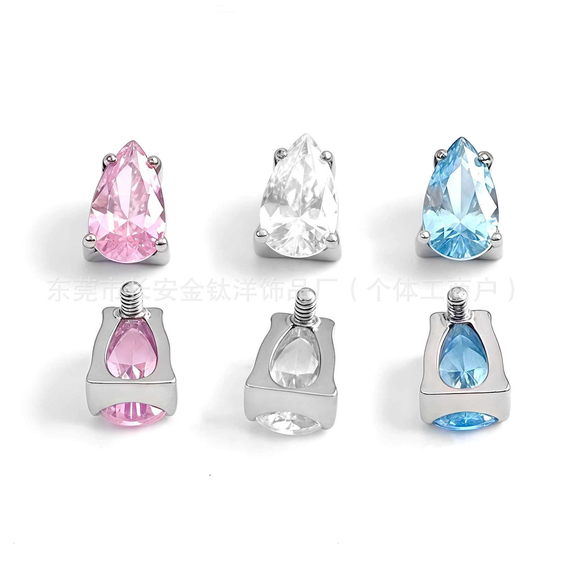 F136 Titanium Inner Tooth Water Drop 5A Zircon Stud Earring Lip Nose Nail Ear Bone G23 Alloy Body Piercing Jewelry detail image 9
