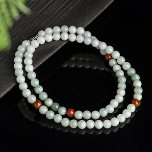 Natural Burmese A goods Jade tricolor round bead necklace ice Jade jade beads men's sweater chain Women's wholesale