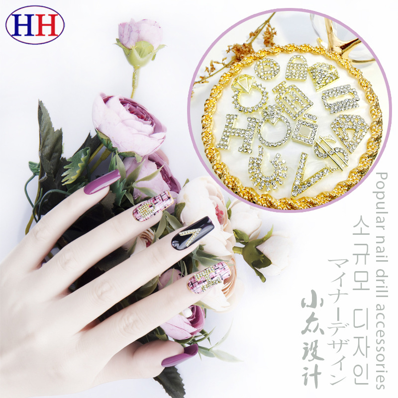 Transfronterizo europeo y americano diamante moda cartas completo diamante uñas joyería Chanel estilo dólar bolsa botella de perfume clavo Taladro
