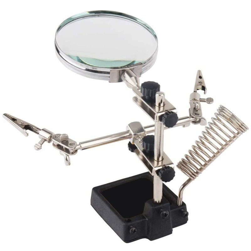 Цельнометаллический пружинный зажим, лабораторный верстак с электрическим проводом, инструмент для обнаружения увеличительное стекло, многофункциональное, 90 мм