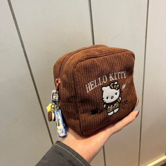 ポータブル秋冬コーデュロイ生地ハローキティ刺繍化粧品バッグ高価値ポータブルハンドウォッシュバッグ