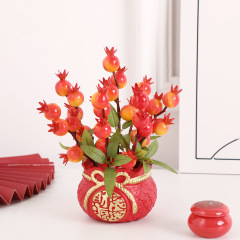 新年のシミュレーションミニザクロの果物の置物旧正月の配置福袋の植木鉢の新年の花は新居に引っ越して福桶を飾ります。