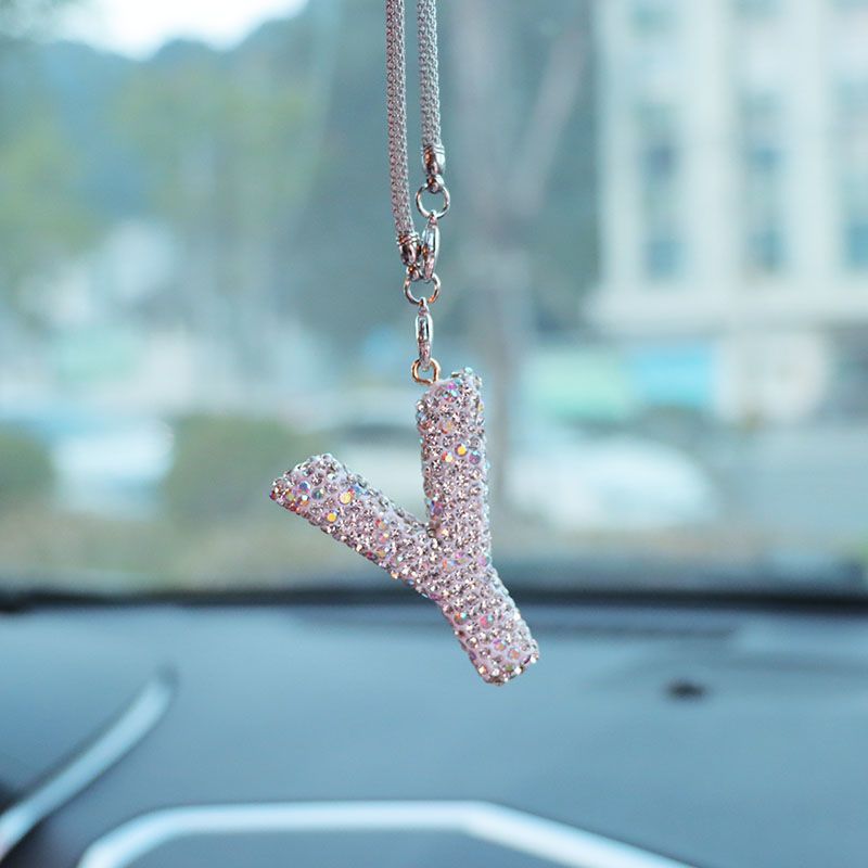 レターカーペンダント セラミック粘土 車のインテリアペンダント レディース ラインストーン 車のバックミラーペンダント ペンダント