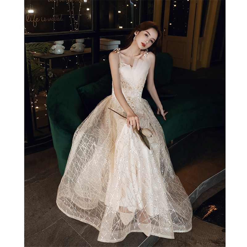 Champagne-Colored Evening Dress, High-End, New Style, Suitable for Banquets, Elegant, Suitable for Art Exams, Performances, Annual Meetings, Hosting, Weddings, and Bridesmaids