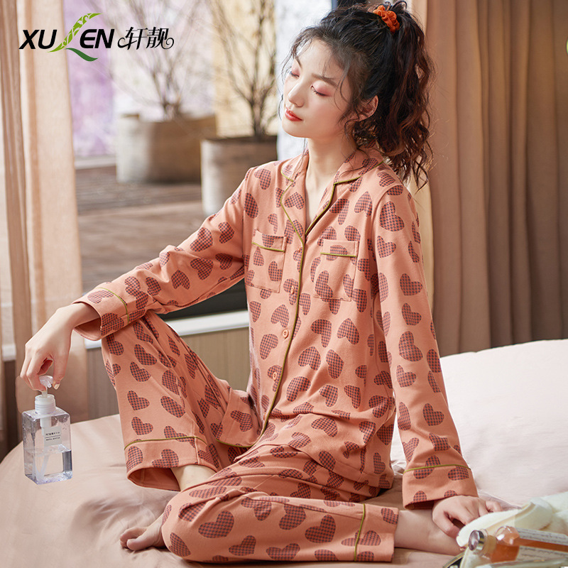 100% pijamas de algodón de las mujeres de primavera y otoño de manga larga 2023 nuevo desgaste del hogar Otoño e Invierno delgado más tamaño traje