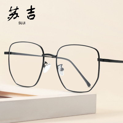 new pattern Blue light glasses face without makeup Versatile Irregular Box stainless steel frame glasses