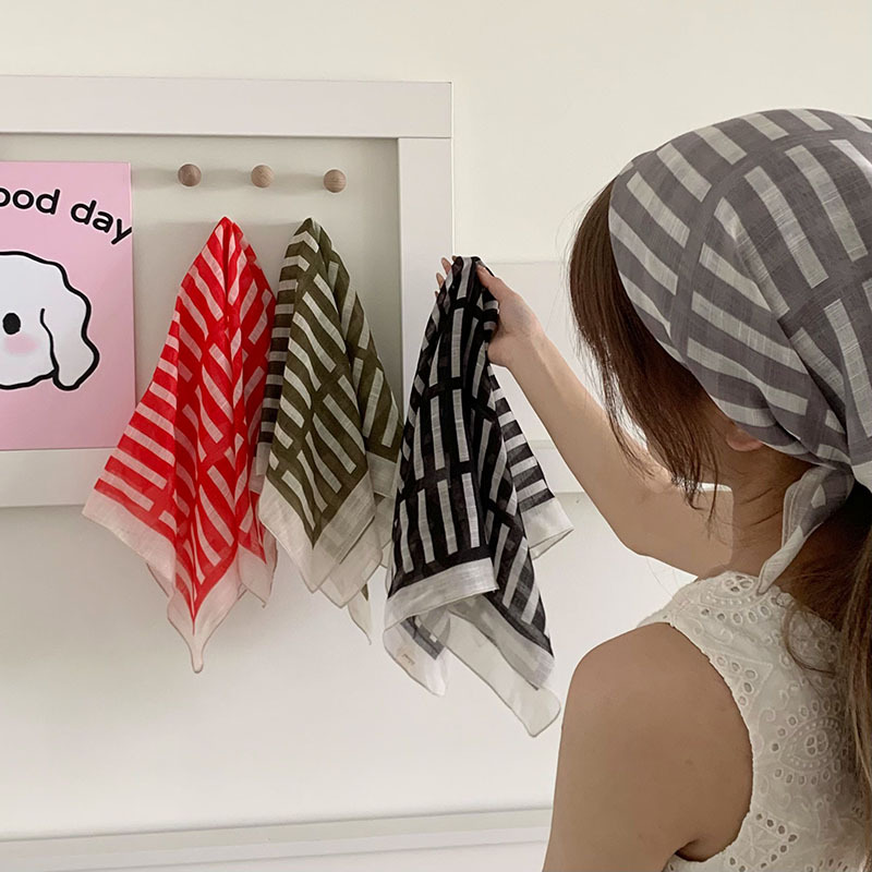 Bufanda de seda, bufanda cuadrada pequeña, nuevo protector de cuello a rayas, bufanda pequeña, bufanda de bosque literario, diadema pastoral femenina de verano, accesorios para el cabello