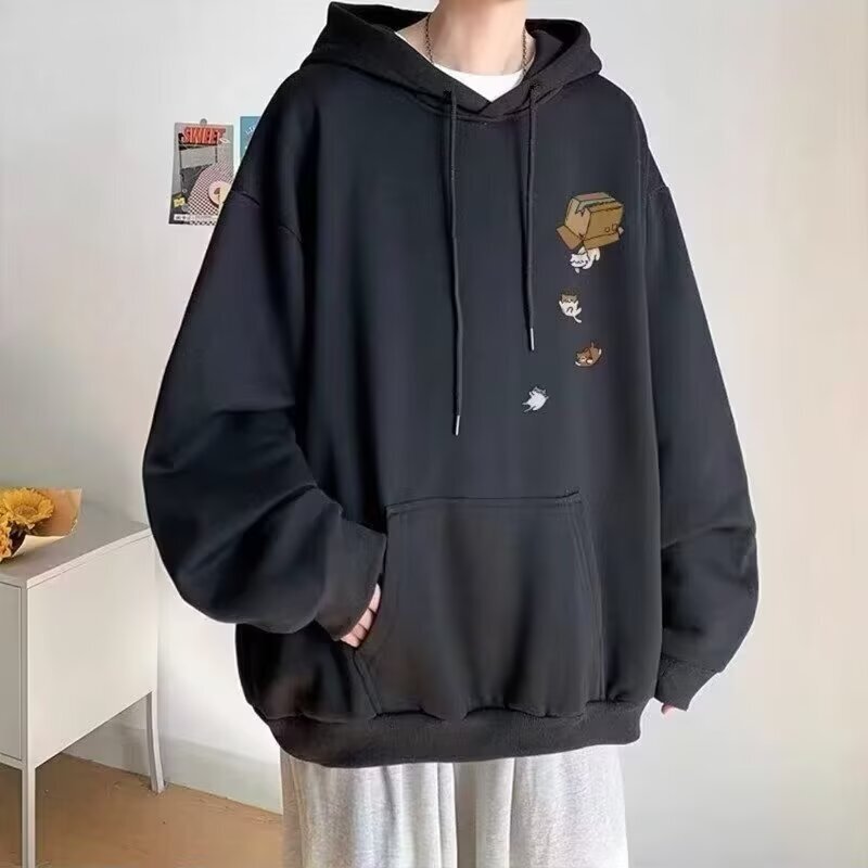 Sports Hooded Sweatshirt Men's Spring and Autumn Lazy Style plus size Pullover fleece-lined Thickened All-match Winter Loose Jacket Sports Hooded Sweatshirt Men's Spring and Autumn Lazy Style plus size Pullover fleece-lined Thickened All-match Winter Loose Jacket