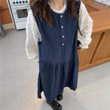 实拍2025秋季新款韩版女式复古背心连衣裙+绣花衬衫女