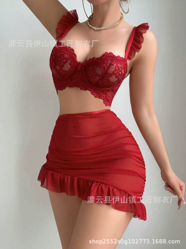 跨境货源外贸情趣内衣爆款显瘦女式吊带包臀短裙透视性感情趣套装