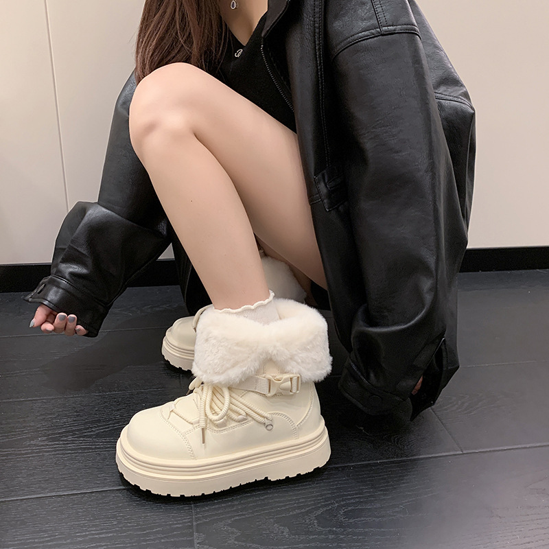 厚底白色雪地靴女靴子2025新款冬季加绒加厚保暖防水东北棉鞋短靴|undefined