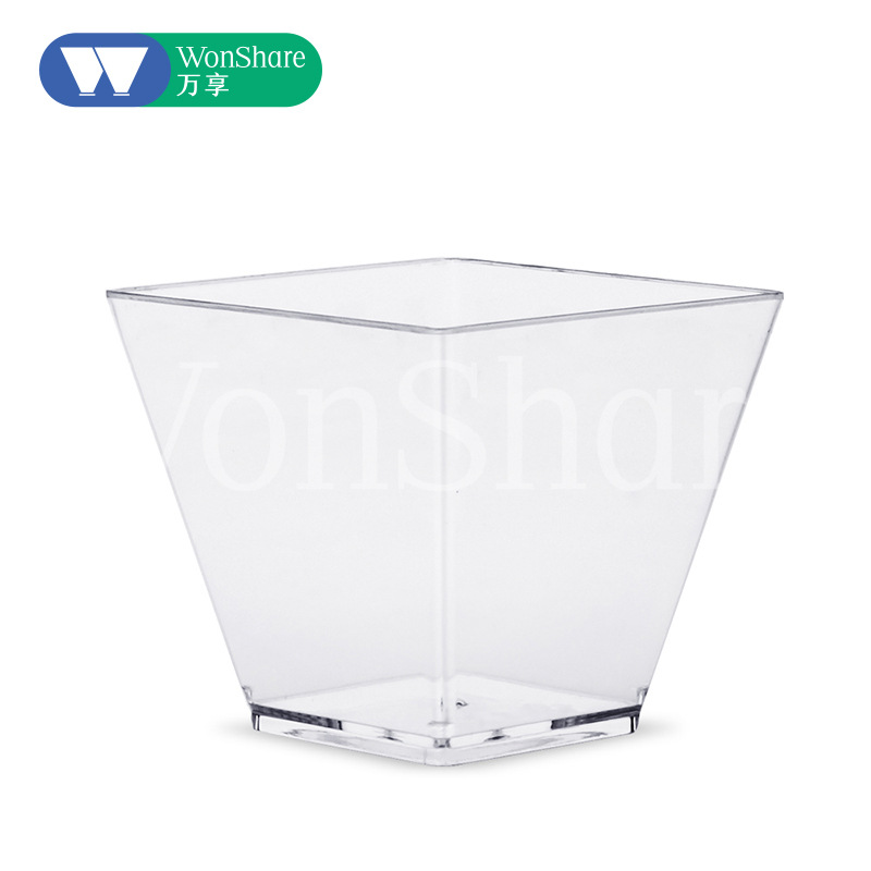 Traje 60ml taza de mousse cuadrada con tapa y cuchara 2oz taza de postre taza de pudín transparente de plástico duro en caja en stock