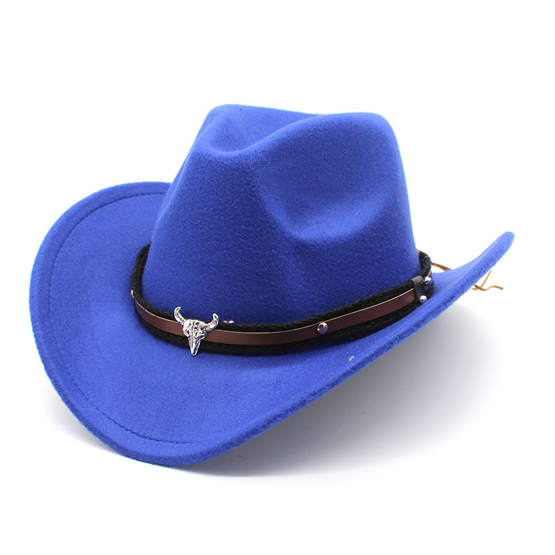 Étiquette tête de taureau en métal, Cowboy occidental, chapeau haut-de-forme en feutre de laine pour hommes et femmes, offre spéciale, automne et hiver_voghion.com