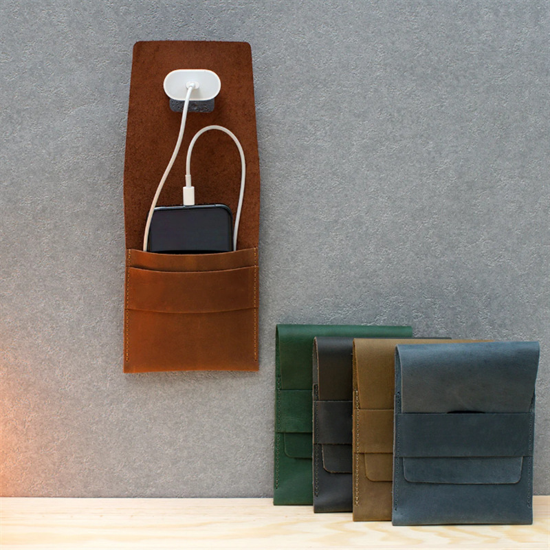 个性化壁式充电器支架旅行便携手机皮革收纳袋手机充电底座挂壁袋