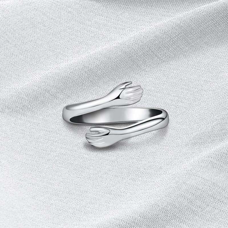 Cross-border hot selling s925 sterling silver hands hug ring Women's simple fashion European and American style food Ring Factory Outlet Cross-border hot selling s925 sterling silver hands hug ring Women's simple fashion European and American style food Ring Factory Outlet