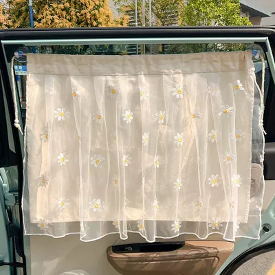 Car sunshade curtain hanging suction cup lace daisy multifunctional sun protection and heat insulation car privacy light shielding curtain (Car curtains) - simple-daisy-single-opening-single-piece