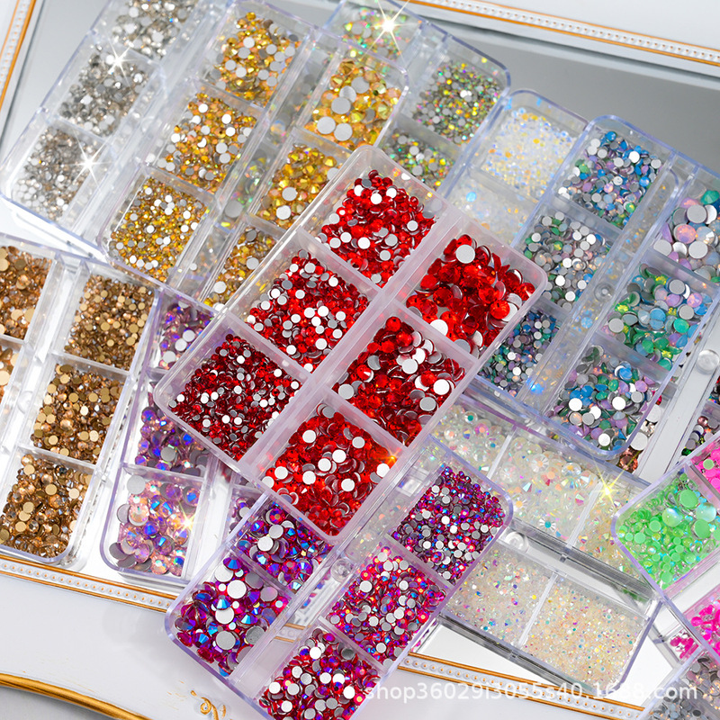 6-Compartment Box of Cross-Border Round Rainbow-Colored Flat-Back Rhinestones for Nail Art Decorations, Press-On Nails, DIY Accessories Wholesale 6-Compartment Box of Cross-Border Round Rainbow-Colored Flat-Back Rhinestones for Nail Art Decorations, Press-On Nails, DIY Accessories Wholesale