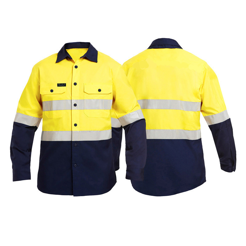 Foreign Trade Cotton Highly Reflective Work Shirt Long-Sleeved Shirt Workwear Construction Site Sanitation Labor Protection Clothing