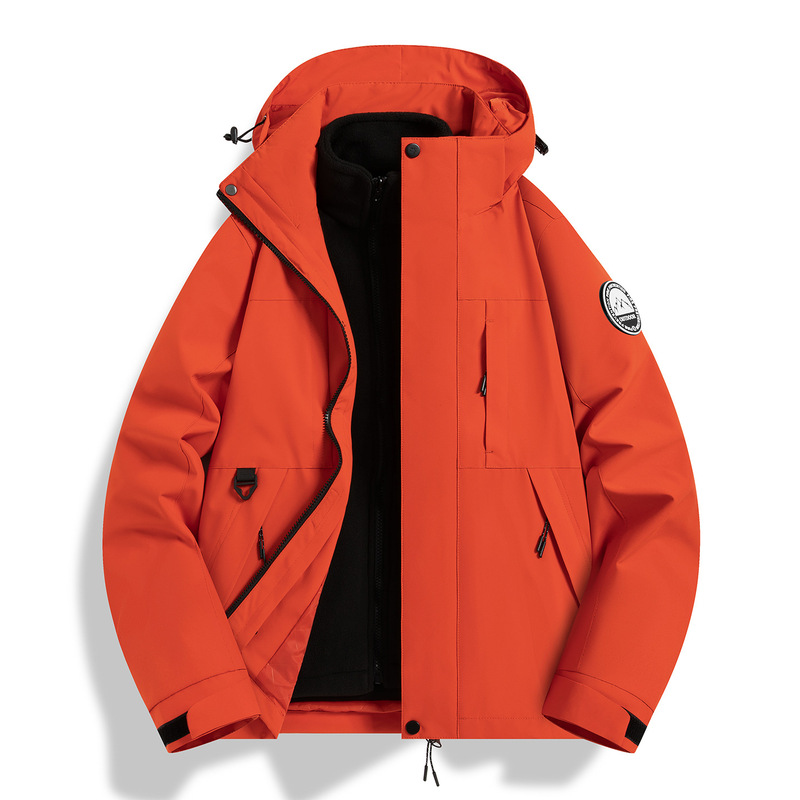 High-Quality Outdoor Jacket for Men and Women, Three-In-One Detachable Winter Velvet Thickened Windproof Hooded Jacket