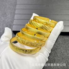 古法沙金精工手镯古法黄铜镀金内刻经文开口百福满天星高保色手镯