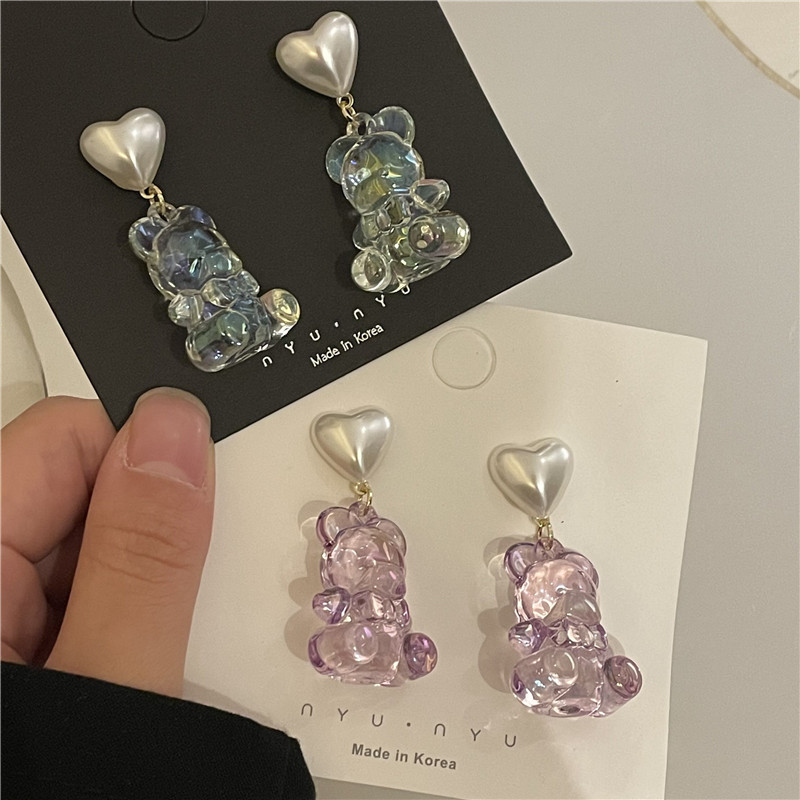 Wholesale Jewelry Cute Laser Transparent Bear Pearl Earrings Nihaojewelry display picture 6