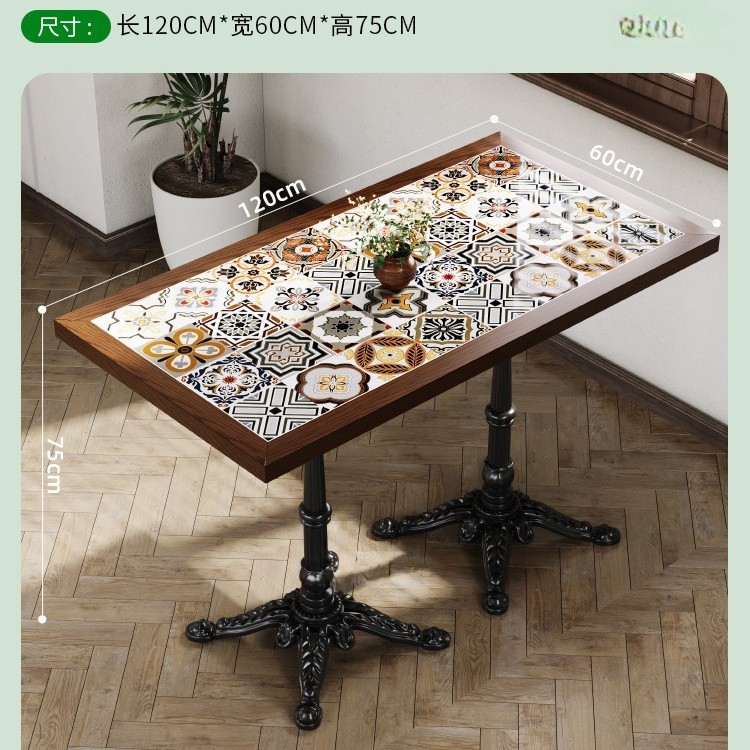 Mesa y silla de cafetería americana retro francesa panadería de comida ligera dulces tienda de azúcar y agua bistrona mesa de madera maciza