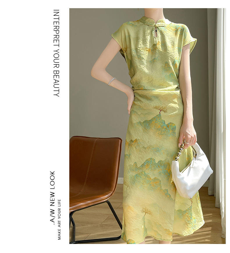 2024 Spring/Summer Women's Retro Slimming Dress, Tencel Cotton New Chinese Style Long Modified Cheongsam_ecoleips.com