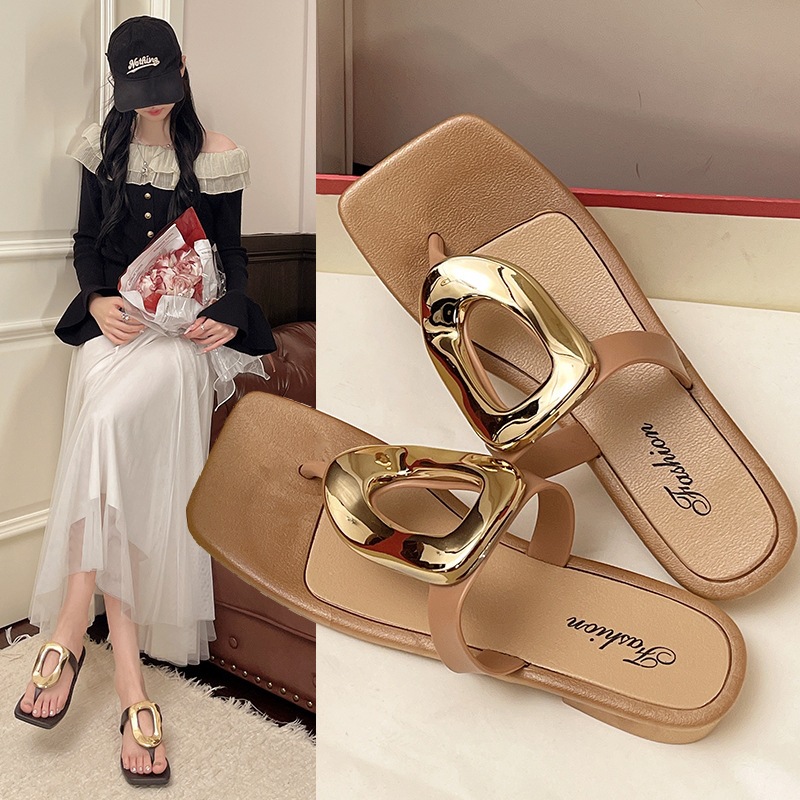 2026 nuevo estilo de moda cuadrada, zapatillas de hebilla metálica, zapatillas de verano para mujeres, zapatillas de pendiente image 9