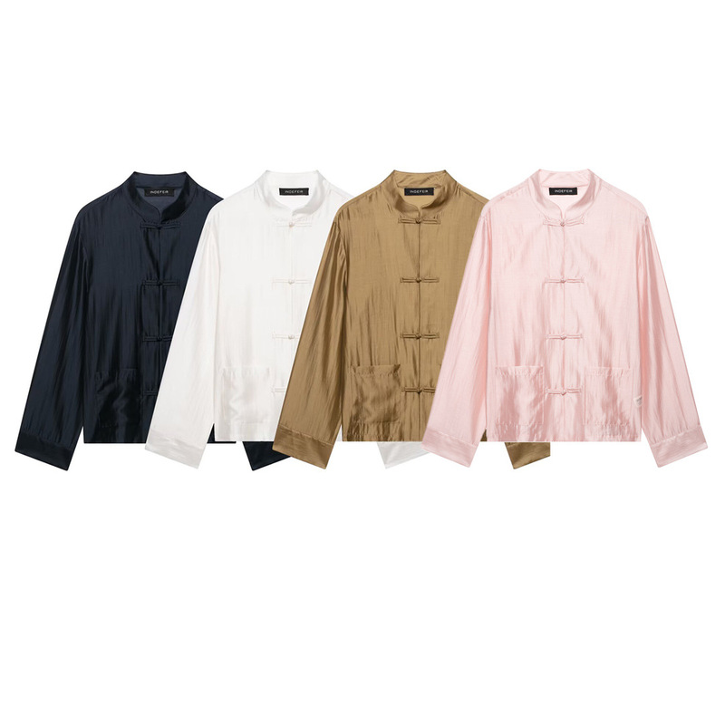 Foreign Trade Wholesale 2026 Summer New Style European and American Style Simple and Versatile Chinese-Style Satin Knot Button Shirt 4786166 Foreign Trade Wholesale 2026 Summer New Style European and American Style Simple and Versatile Chinese-Style Satin Knot Button Shirt 4786166