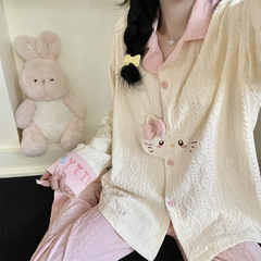 公主风睡衣女春秋季新款棉质开衫长袖甜美卡通宽松休闲家居服套装
