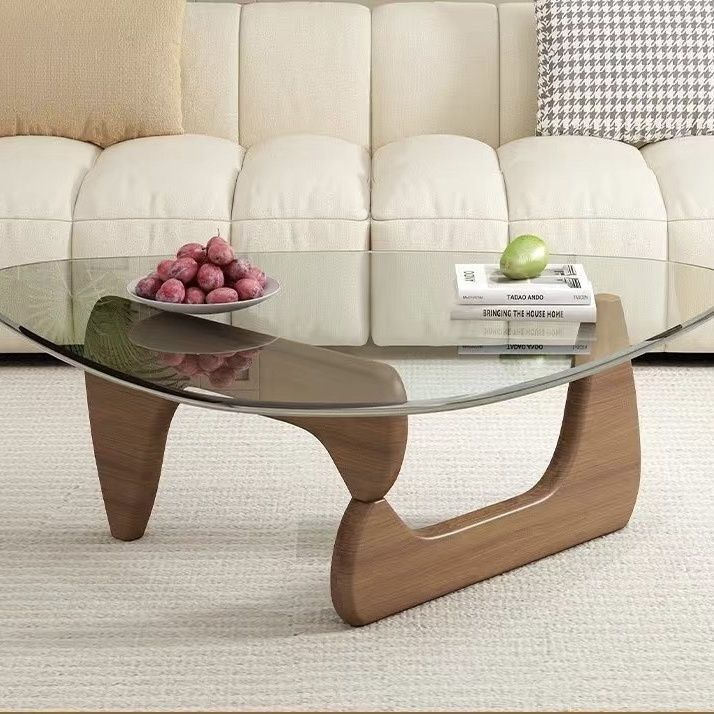 Transparent glass + walnut wood legs, large size 114*82*40cm