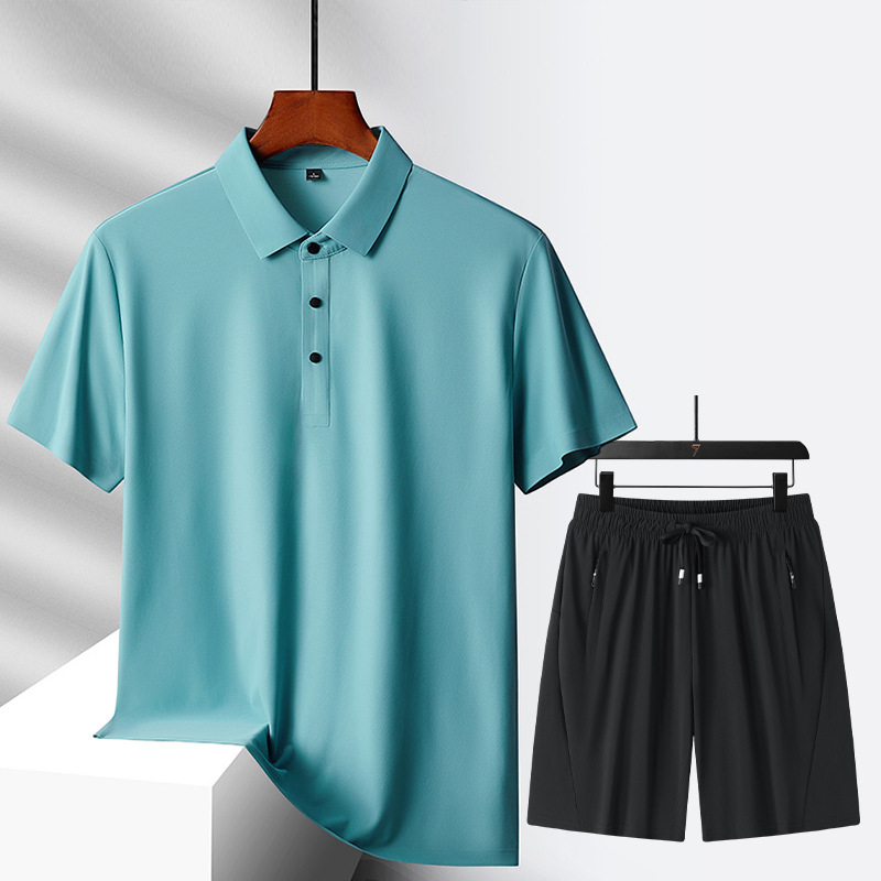 Nuevo traje de ocio deportivo, traje de ocio de hielo multicolor opcional, pantalones cortos de polo, un juego de color sólido para hombres y mujeres