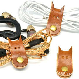 呆萌棕色狗皮革按扣式数据线绕线器多颜色耳机线数据线便捷绕线器