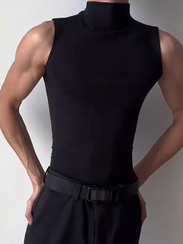 Muscular Men's Fitness Training Clothes Pure Color Breathable Bottoming Sports Sleeve T-Shirt High Collar Elastic Quick-Drying Running Vest Muscular Men's Fitness Training Clothes Pure Color Breathable Bottoming Sports Sleeve T-Shirt High Collar Elastic Quick-Drying Running Vest