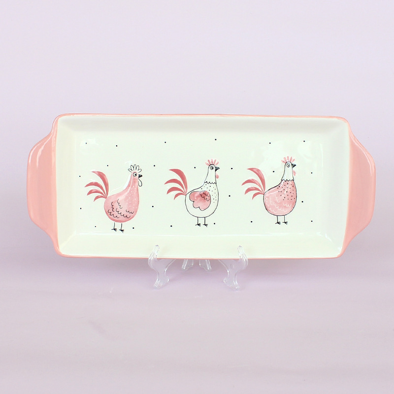 Pollo de Pascua transfronterizo platos de cerámica de doble oreja en relieve tridimensional platos de postres platos decorativos
