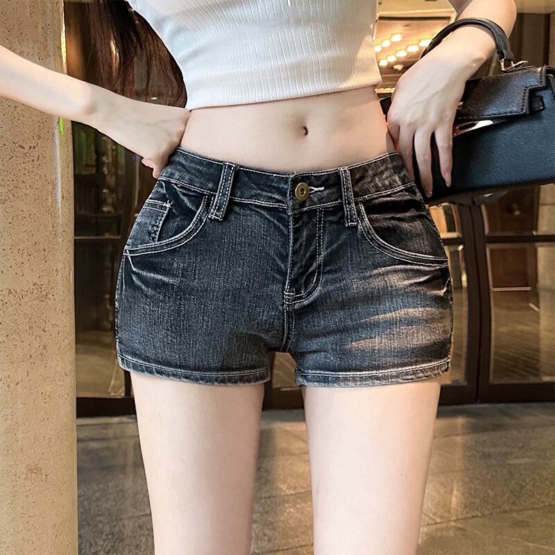 Real Shot of Korean 2026 Designer Brand Satiraio Hot Girl Low-Waist Retro Denim Shorts