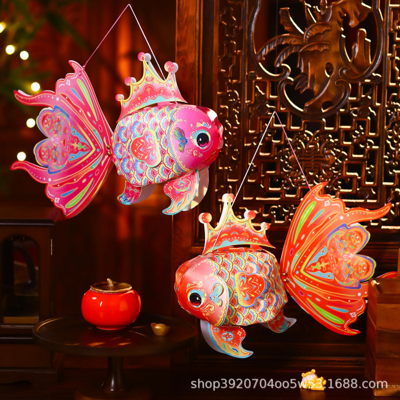 中秋节鱼形灯笼幼儿园手工diy材料包 儿童手提非遗锦鲤鱼花灯批发|undefined