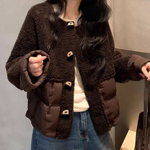 张贝贝90白鸭绒2025年冬羽绒服女羊羔绒拼接皮毛一体圆领短款外套