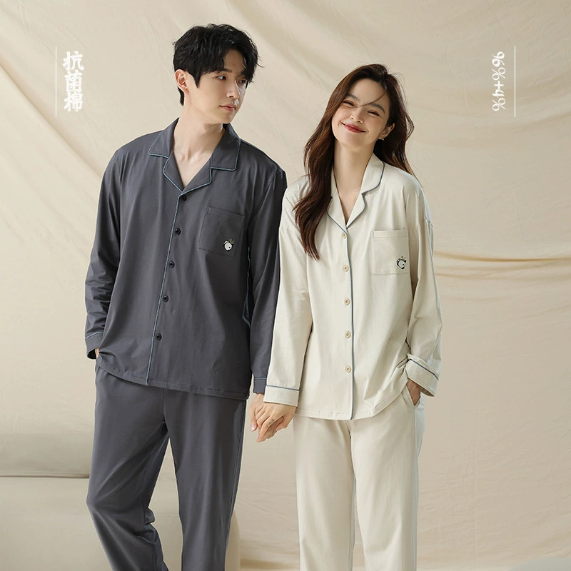 [Антибактериальный хлопок в рамке] Пара пижамы из хлопка кардиган Panda может носить мужскую и женскую домашнюю одежду осенью