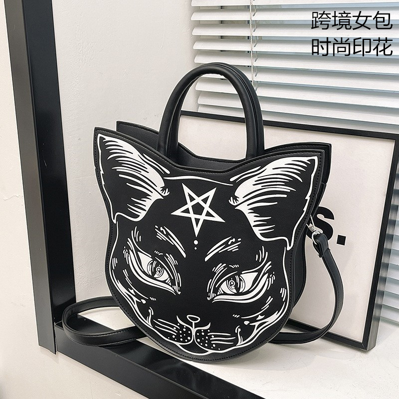 Bolso bandolera con impresión de cara de gato estilo punk Halloween, nuevo modelo cross border Amazon
