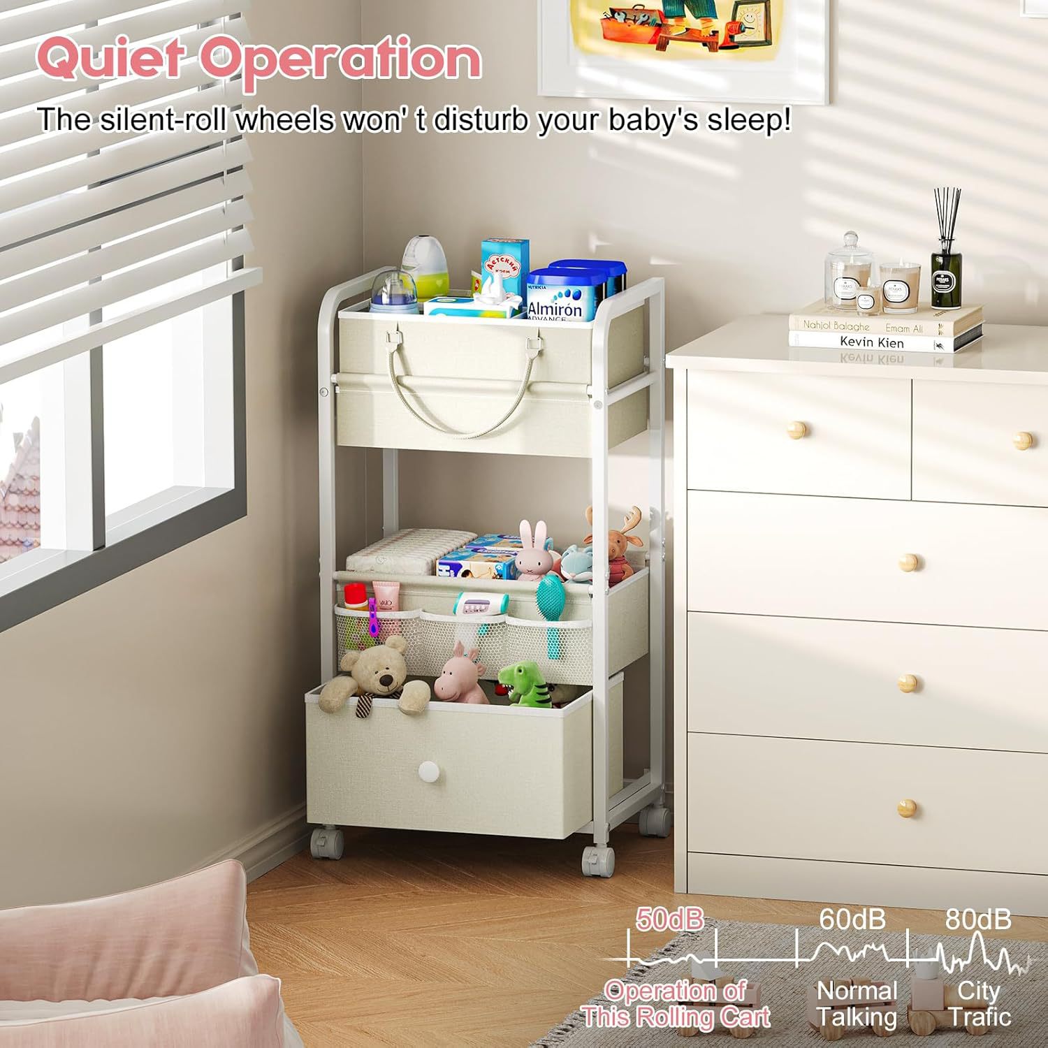 Cross-Border Diaper Cart with Three Layers and Drawers, Movable Baby Changing Table, Multifunctional Baby Dressing Table Storage Rack