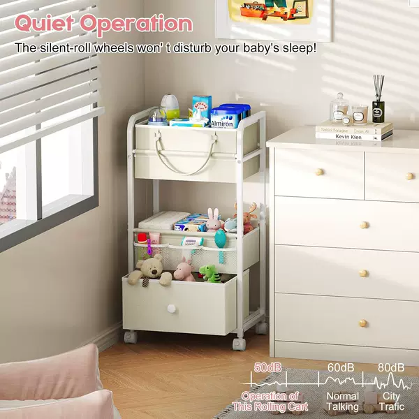 Cross-Border Diaper Cart with Three Layers and Drawers, Movable Baby Changing Table, Multifunctional Baby Dressing Table Storage Rack
