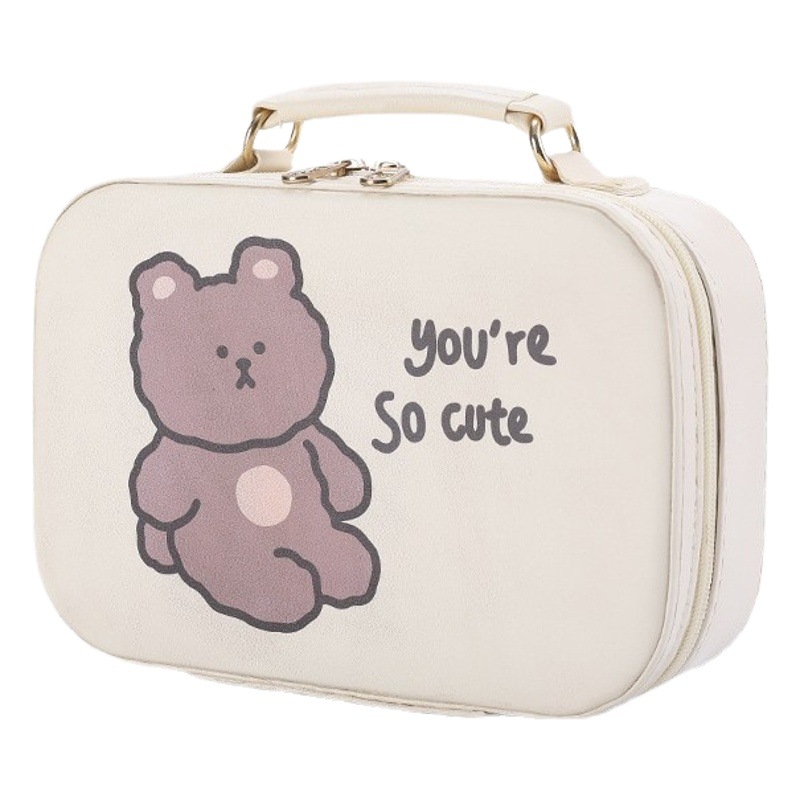 Estuche de cosméticos de dibujos animados para niñas, caja de almacenamiento portátil para productos para el cuidado de la piel, maleta de cuero PU de gran capacidad, multifuncional