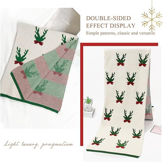 Sciarpa di lana calda lavorata a maglia con renne autunnali e invernali, scialle, sciarpa rossa per Capodanno._voghion.com