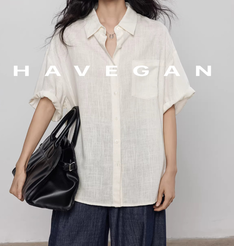 Áo sơ mi nữ linen tay ngắn phong cách cổ điển mới 2026 — màu xanh nhạt, màu sắc, màu xanh đậm, màu trắng chi tiết 14